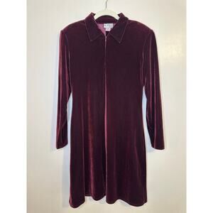 Vintage 90s Womens Dark Academia Whimsigoth Burgundy Velvet Collared Dress 6